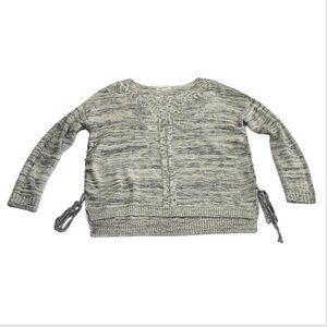 Cloud Chaser Gray and White Heathered Cable Knit Sweater with Lattice Lace Ups